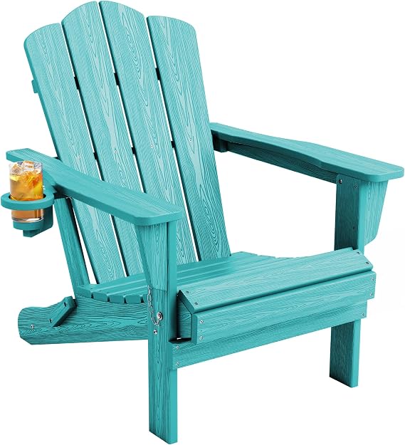 KINGYES Folding Adirondack Chair with Cup Holder, Aruba