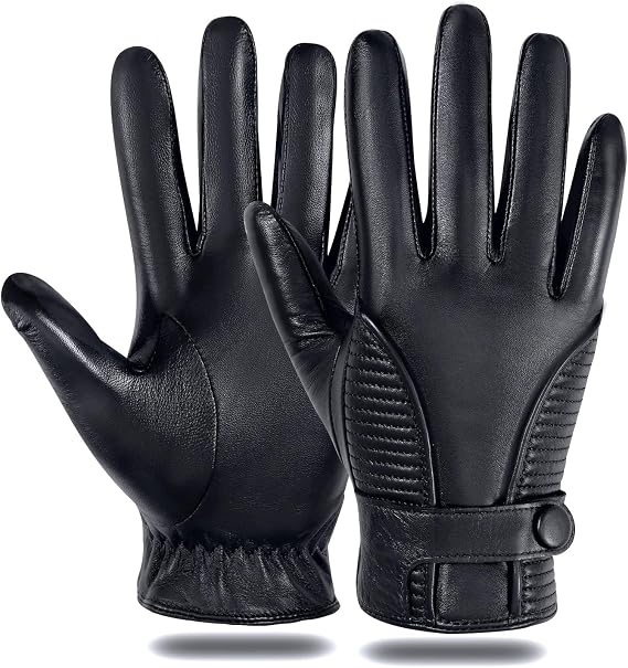 FIORETTO Mens Winter Leather Gloves Chrome-Free Sheepskin Driving Gloves with Cashmere Lining & Touchscreen M16516