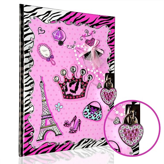 8 to 12 Year Old Girls Gift Idea - SMITCO Girls Diary with Lock & Key | Pink Rhinestone Kids Journal | Tween Girl Secret Diary Notebook with 150 Lined Sheets & 2 Keys