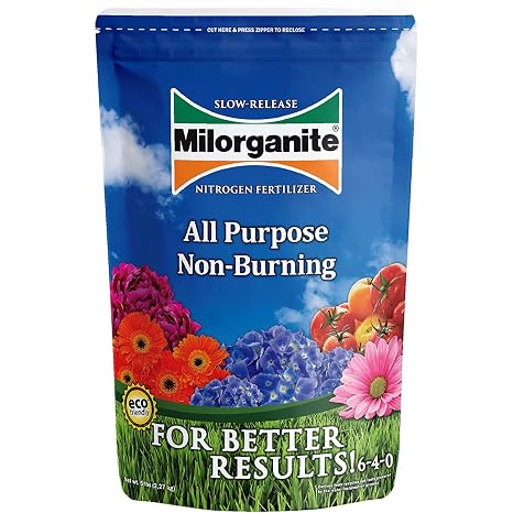 Milorganite All-Purpose Eco-Friendly Slow-Release Nitrogen 6-4-0 Fertilizer, 5 Pound Bag - for Lawns, Flowers and Gardens