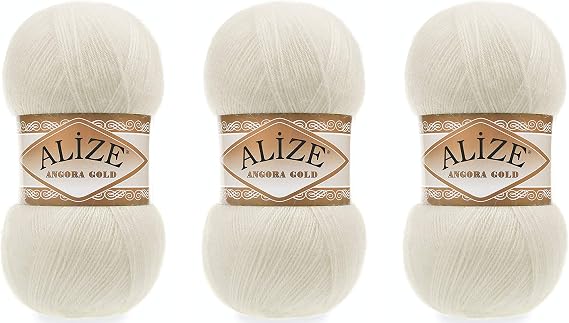 Alize Angora Gold Yarn 20% Wool 80% Acrylic Lot of 3skn 300gr 1805yds Thread Crochet Lace Hand Knitting Turkish Yarn (1-Cream)