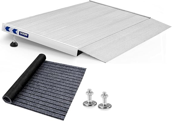 Aluminum Threshold Ramp for Wheelchairs, 1.6-4.7" Rise & 24" L36" W | 6061 Aluminum Integrated Mold, Built-in Anti-slip Teeth, Door Adjustable Threshold Ramps with a Non-Slip Mat for Smooth Entry