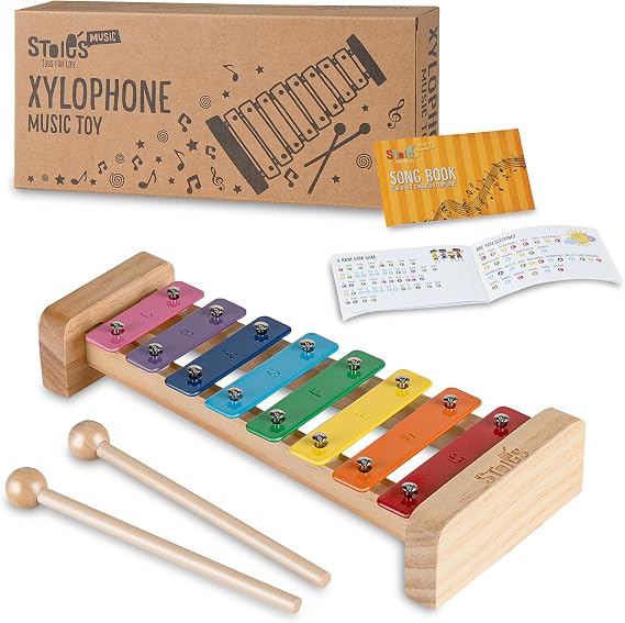 Stoie's Wooden Xylophone for Kids and Toddlers, Kid-Friendly Design, 8 Notes of Rainbow Color, Tuned C-Key Xylophone with Mallets and Music Songbook, Kids Musical Instrument Educational Montessori Toy