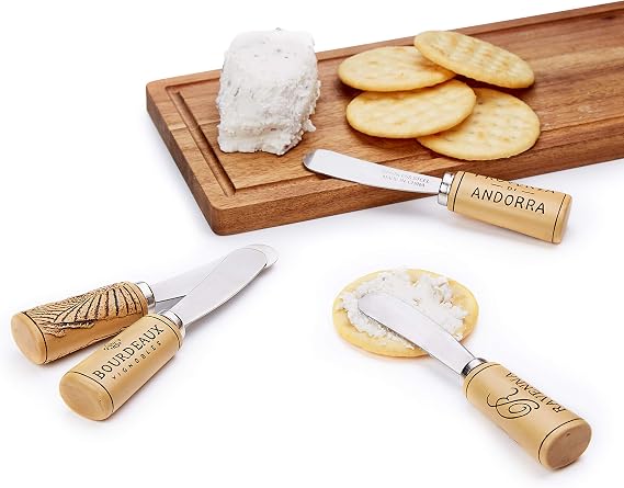 Twine Cork Handle Cheese Spreaders Knives Set - Appetizer Serving Knives - Cream Cheese Spreaders - Set of 4