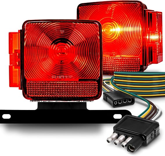 TRUE MODS LED Trailer Light Kit [DOT FMVSS-108 SAE AIS2T2/APC/L] IP67 Waterproof License Brake Turn Signal Tail Light & 4Pin Wiring Harness for Over Under 80" Motorcycle Utility Flatbed Boat Trailer