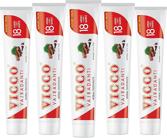 Vicco Vajradanti Ayurvedic Herbal Toothpaste for Oral Care & Gum Health - 70 Year Legacy of Ayurveda, with 18 Ayurvedic Herbs & Barks, Fluoride-Free - 3.53 oz (5 Pack)