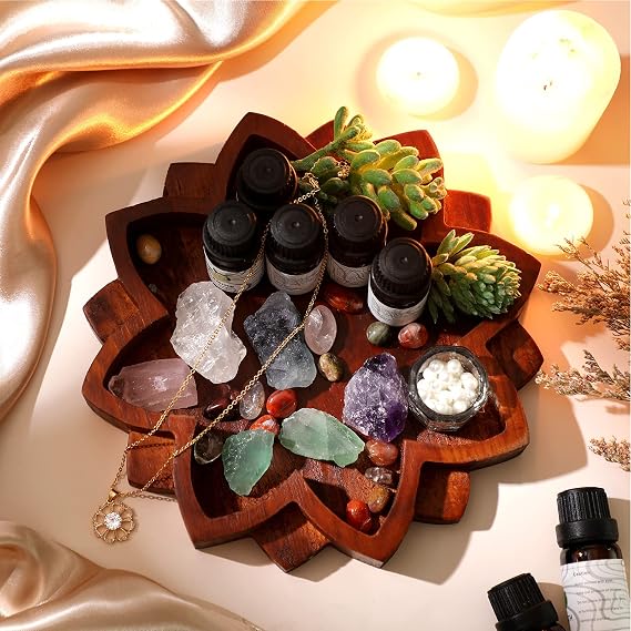 Jetec Lotus Crystal Display Tray for Healing Stones Wood Crystal Holder