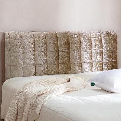 Headboard Cover Bed - Thickened Soft Stretch Slipcover Flannel Fabric, Elastic Bottom Hold & Side Pockets, Dust-Proof Protector for Upholstered Bed 59  28inch, Golden