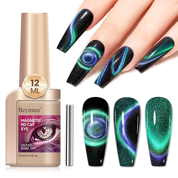 Green Cat Eye Gel Nail Polish 12ML Magnetic Gel Polish | Chameleon Galaxy Effect Holographic Double Colors Changing Cat Eye with Magnet Stick Varnish 1PC