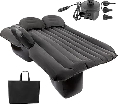 ZONETECH Inflatable Car Travel Air Mattress Back Seat- Pump Kit Premium Quality- Vacation Camping-Sleep Blow Up Pad Automotive Rear Seat Bed with 2 Air Pillows Car SUV Universal Fit
