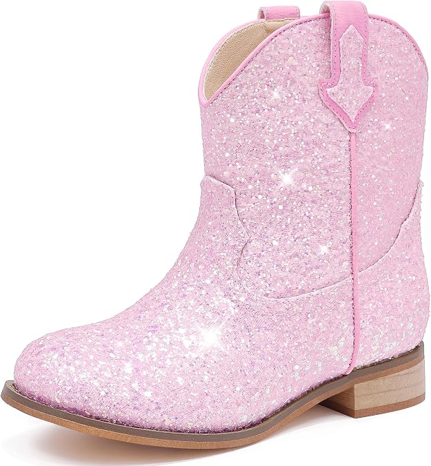 Motasha Toddler Girls Cowgirl Boots Glitter Toddler Cowboy Boot Ankle Girls Boots Little Kids Horse Riding Shoes Party Birthday