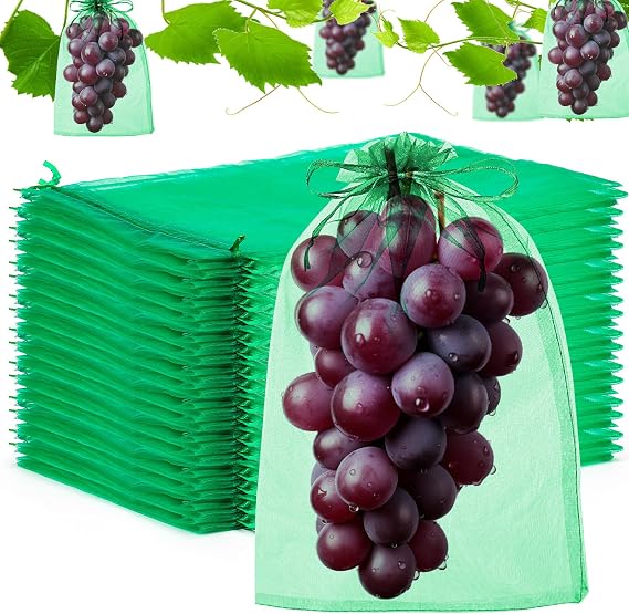 Jollidecor 120 PCS Fruit Protection Bags, 8"x12" Fruit Netting Cover Mesh Bags with Drawstring Green Netting Barrier Bags for Protecting Plant Grape Tomato Fruit Flower Vegetables