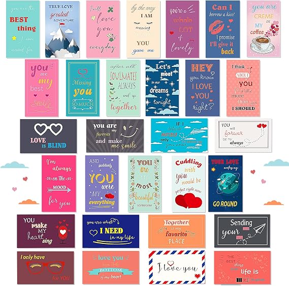 Chinco 120 Pcs Love Notes Valentine's Day, 30 Styles | Him Her Romantic Lunch Box Notes, Mini Cards, 2 x 3.5 Inch for Husband Wife Adults Beloved Ones