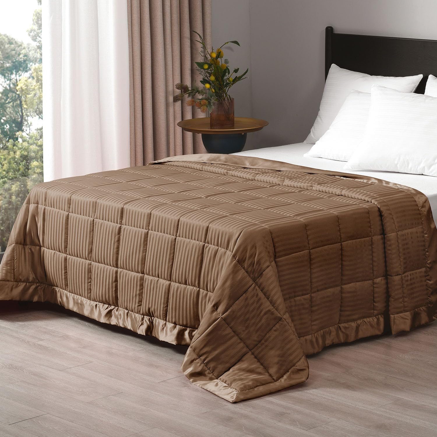 downluxe Weighted Blanket, 18 lb Weighted Blankets for Adults, Cooling Blanket King Size with Glass Beads, Brown