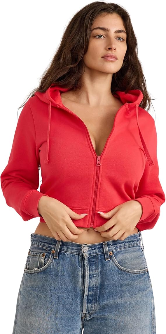 Organic Basics Women's Weekend Crop Zip-up Hoodie Sweatshirt