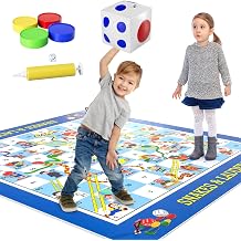 XQW Snakes and Ladders Board Game,Large Outdoor Games for Kids Adults and Family with 6370 Game Mat and Giant Inflatable Dice,3 4 5 6 7 8 9 Year Old Boys and Girls Toys Birthday Gifts