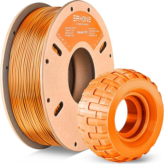 ERYONE TPU Filament 1.75mm +/-0.03mm Flexible TPU Roll, 95A Soft 3D Printer Filament 0.5kg Spool(1.1 lbs), Orange