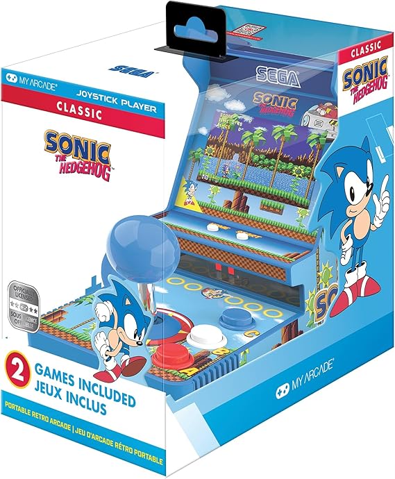My Arcade Sonic Joystick Player: Sonic The Hedgehog Retro Video Oyun Konsolu, Çocuklar ve Yetişkinler için Oyunlar, 2 Oyunlar 1, Sega Klasik Oyun Salonları, 3.5 inç Tam Renkli Ekran