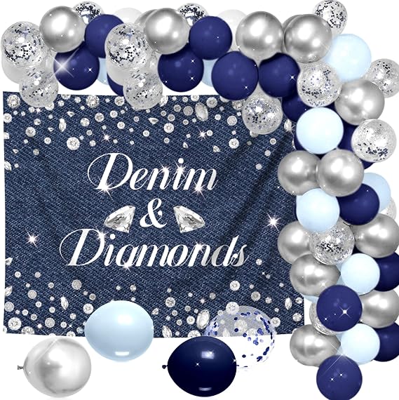 Denim and Diamonds Bachelorette Party Decorations Denim & Diamonds Backdrop