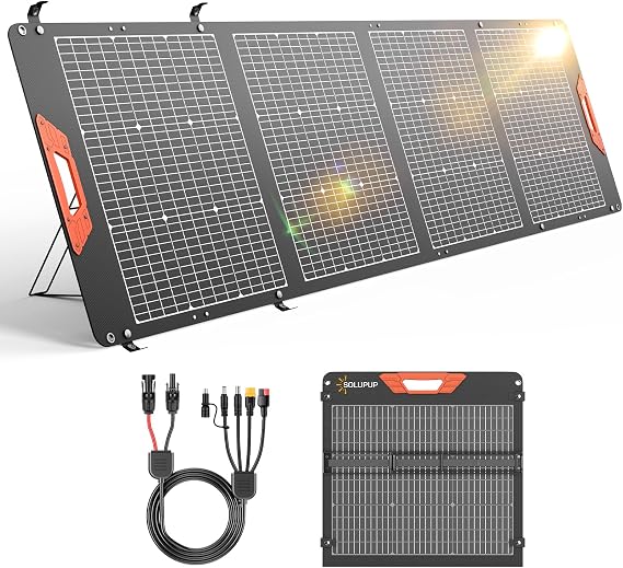 Solupup 200w ポータブルソーラーパネル – 24%高効率両面ソーラーパネル Mc4出力付き 防水折りたたみ式ソーラー充電器 キックスタンド付き 発電所 Rv キャンプ オフグリッド 停電所用