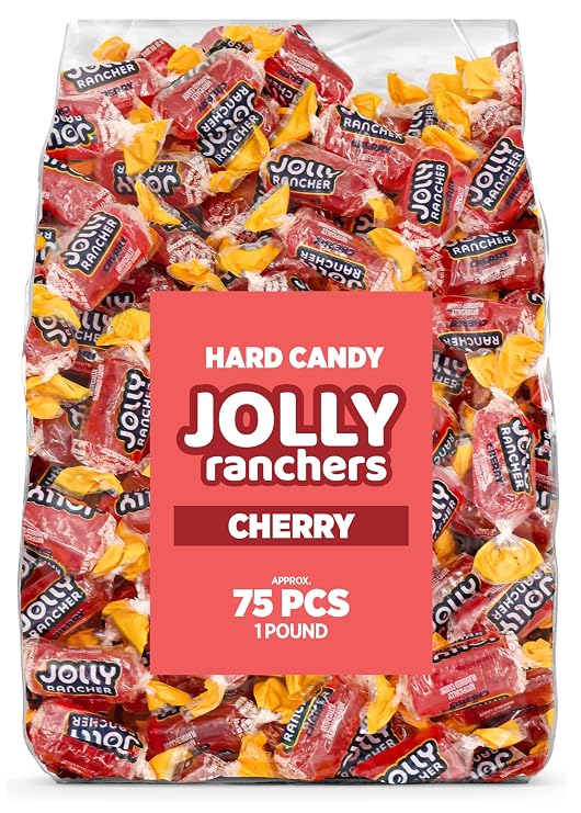 Cherry Jolly Ranchers Hard Candy Original Flavor 1 LB Bulk Bag (Approx. 75 Pieces) Individually Wrapped Tart & Sweet Treats for Baby Showers, Back to School, Birthdays & Gift Bags