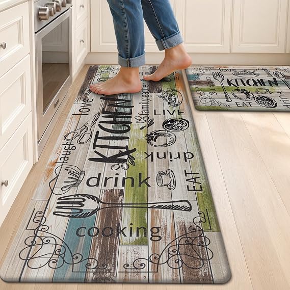 HEBE Anti Fatigue Kitchen Rugs Set of 2, Cushioned Kitchen Mats for Floor