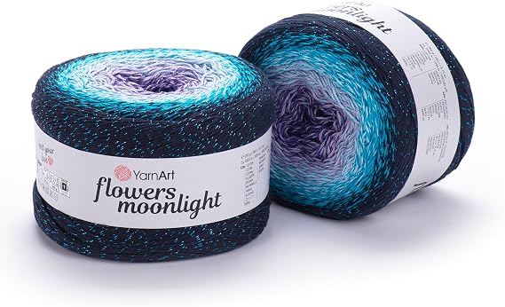YarnArt Flowers Moonlight Gradient Cotton Acrylic Yarn with Metallic Lurex, 9.17oz (250g), 1093 Yards Shiny, Multicolor Cake Yarn for Crochet, Knitting, Shawls & DIY Projects (3254)