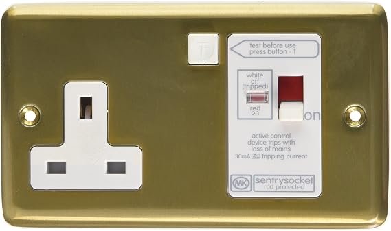 MK K6301SAG 13A 30MA Single RCD Socket Active - Satin Gold