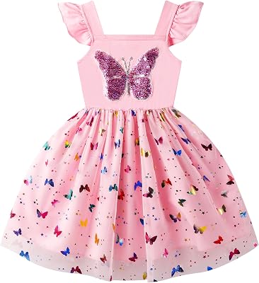 Little Girl Dresses Flutter Sleeve Tulle Tutu Dress Toddler Summer Clothes Kids Birthday Party Outfit 1-8 Years Old