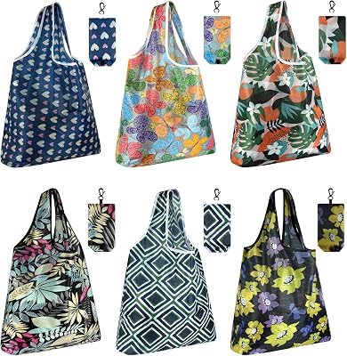 MIAHART Reusable Grocery Bags - Foldable, Cute Tote Bags - Waterproof Nylon