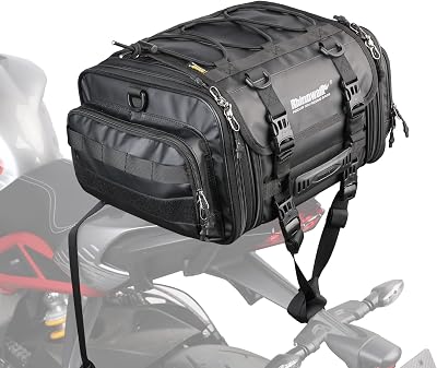 Rhinowalk Motorcycle Tail Bag Expandable 19-26L Motor Travel Luggage Motorbike Rear Rack Trunk Storage Bag with Waterproof Rain Cover Motorcycle Accessories,Black