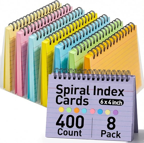 Koogel 400PCS Spiral Index Cards 4x6, Flash Cards for Studying, Colored