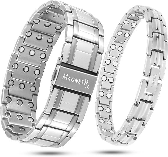 MagnetRX Magnetic Matching Bracelets for Couples Ultra Strength Silver Magnetic Bracelets for Men and Women His and Hers Matching Set