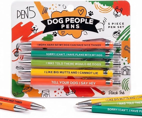 Funny Dog Pens 5-Pack Set, Black Ink Ballpoint Writing Pens with Sarcastic Sayings, Gifts for Dog Lovers, Mom Gifts for Women, Dad Gift for Men, Vet Tech Gift, Office Supplies