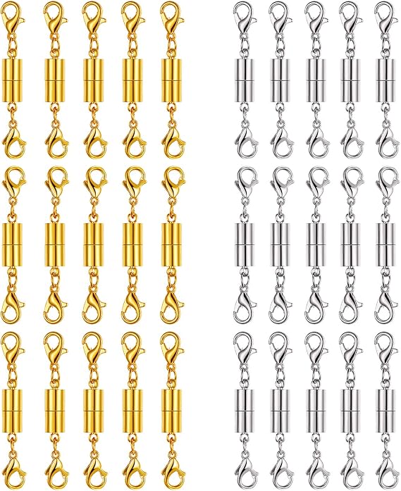 Yaomiao 30 Pcs Gold and Silver Necklace Clasps Magnetic Jewelry Locking Clasps and Closures Bracelet Lobster Clasp Connector for DIY Necklace Bracelet Jewelry Crafts Making Supplies