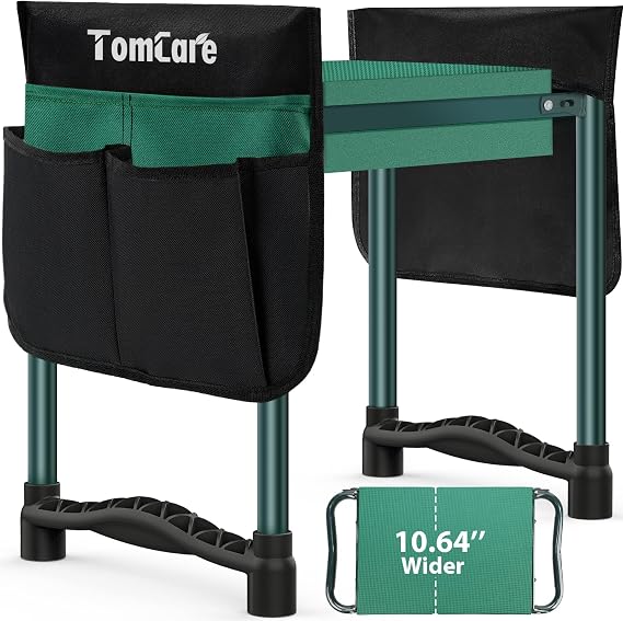 TomCare Garden Kneeler and Seat 10.64 Wider Larger Soft Kneeling Pad Garden Bench with 2 Large Tool Pouches Heavy Duty Garden Stool Foldable Tools Gardening Gifts for Women Men Gardeners