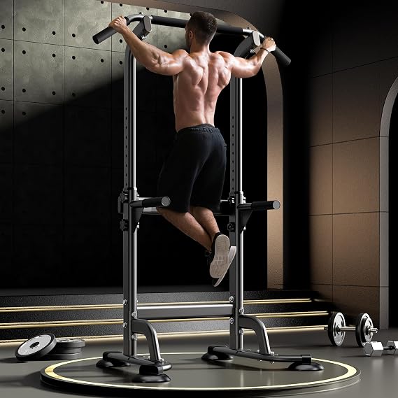 DlandHome Power Tower Pull Up Bar Dip Station,Adjustable Height Dip Stand