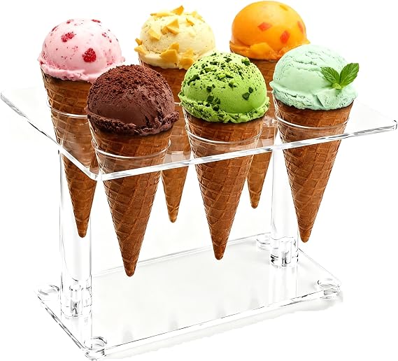 Ice Cream Cone Holder with 6 Holes, Transparent Ice Cream Stand for Party Dessert Display, Waffle Cone Holder Stand