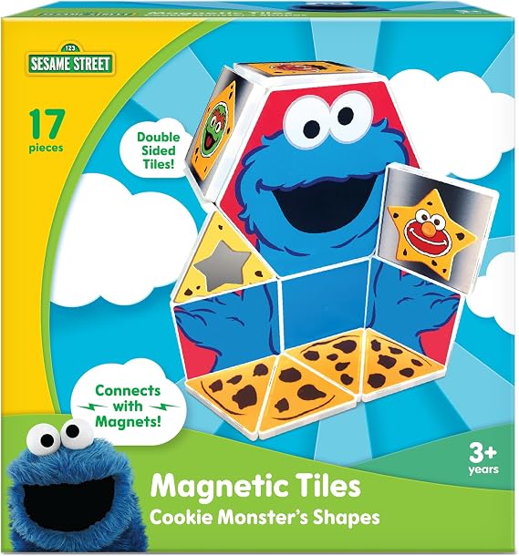 CreateOn Sesame Street Cookie Monsters Shapes Magnetic Playset, Magnetic Building Toys, STEM & Montessori Educational Toys for Ages 3+, 17 Pieces