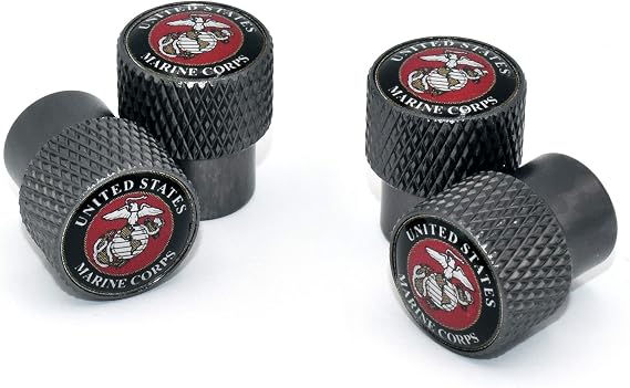 Elektroplate US Marines Valve Cap Universal Fit Black Knurling 4-Pack