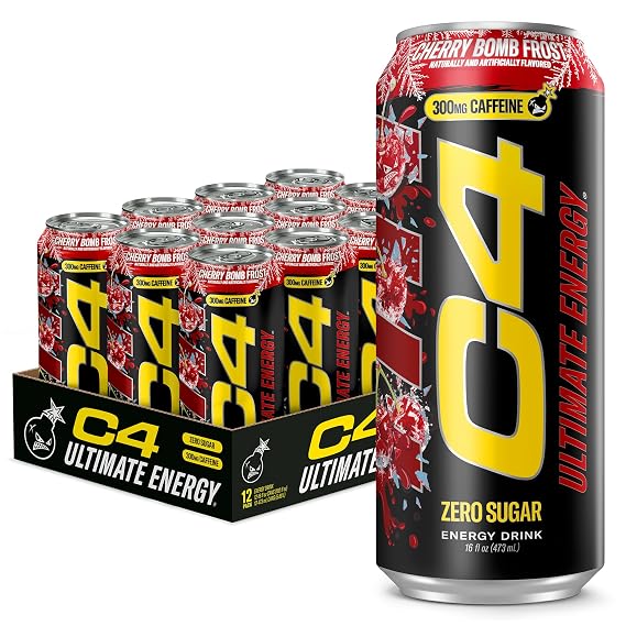 C4 Ultimate Energy Drink with Zero Sugar, 300mg Caffeine, 16oz Pack of 12
