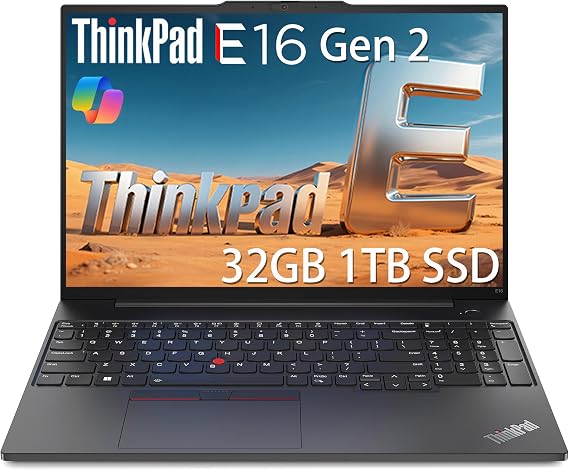 Lenovo ThinkPad E16 Gen 2 Business Laptop (16" FHD+ Anti-glare, AMD Ryzen 5 7535U (> Intel i7-1360P), 32GB DDR5, 1TB SSD) Fingerprint, Backlit, RGB Webcam, Wi-Fi, RJ-45, Win 11 Pro w/ Copilot