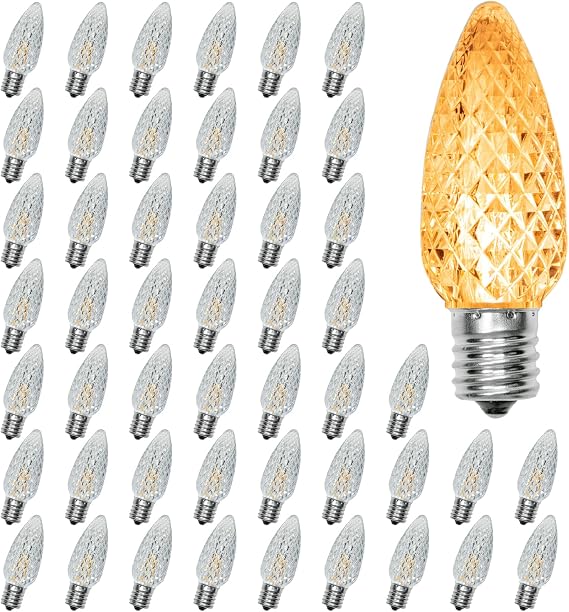 50 Pack C9 Led Christmas Light Bulbs, C9 Replacement LED Bulb for Outdoor String Light, C9 Shatterproof Led Bulb with E17 Base, Christmas String Light Bulb, Commercial Grade 2200K Warm White