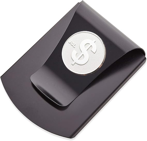 Storus Smart Money Clip, Double-Sided Card Holder Money Clip Wallet, Slim Minimalist Pocket Wallet for Men, Graduates, Gift - Gunmetal Finish + Silver $ Dollar Sign Medallion, Metal Coin