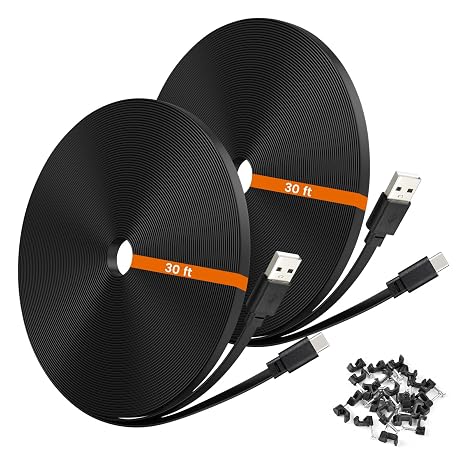 2-Pack 30ft USB C Power Extension Cable for Ring Pan-Tilt Indoor Cam, Black