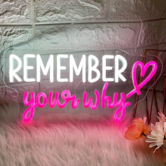 Neon Sign Remember Your Why Neon Sign Dimmable Neon Light Sign for Wall Motivational Wall Art Neon Light for Office, Bar, Gym, Cool Neon Light Sign for Party, Events, Birthday Gifts