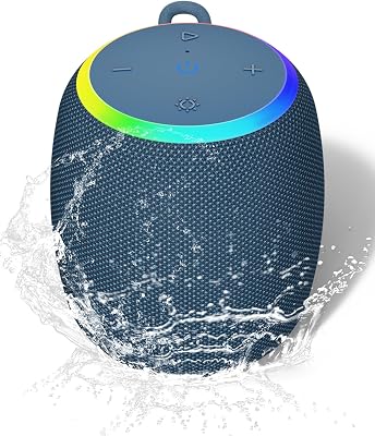 Bluetooth Speaker, Portable Wireless with 15W Stereo Sound, IPX6 Waterproof, BT 5.3, LED Light, TWS Pairing, 12H Playtime Shower Speakers for Home Outdoor Party BeachBlue