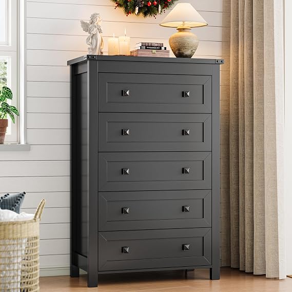 Xixini 45.5" Tall 5-Drawer Dresser for Bedroom, Chest of Drawers, Black