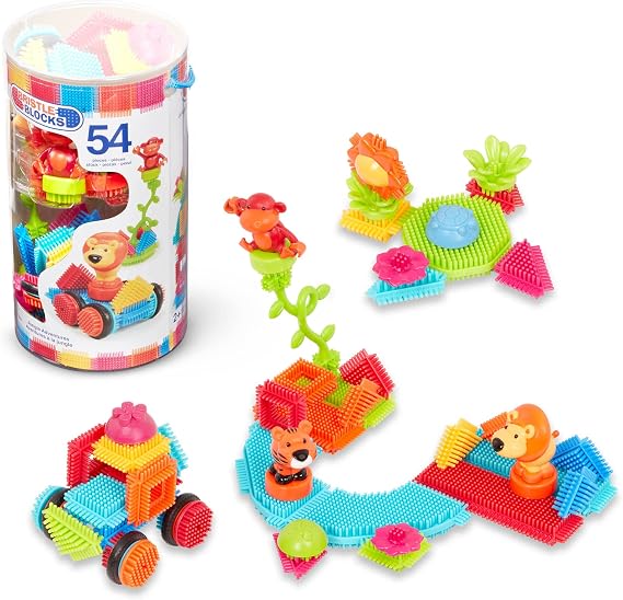 Battat Bristle Blocks STEM Interlocking Building Blocks 54 Pieces Playset Reusable Storage Bucket Developmental Toys for Toddlers & Kids Jungle Advetures 2+ Years