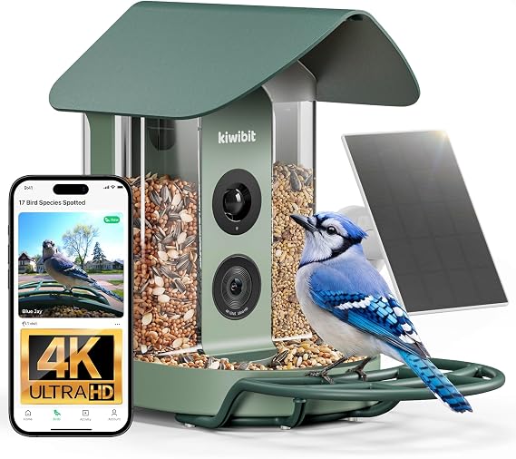 Kiwibit Bird Feeder with Camera 4K, Solar Powered, 8MP Photos, Smart AI ID